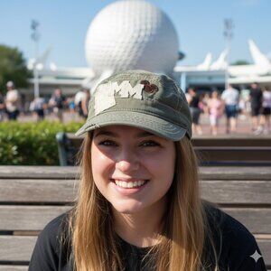 🐭 Disney Mickey Mouse Distressed Cadet Cap Hat Green Tan 🏰